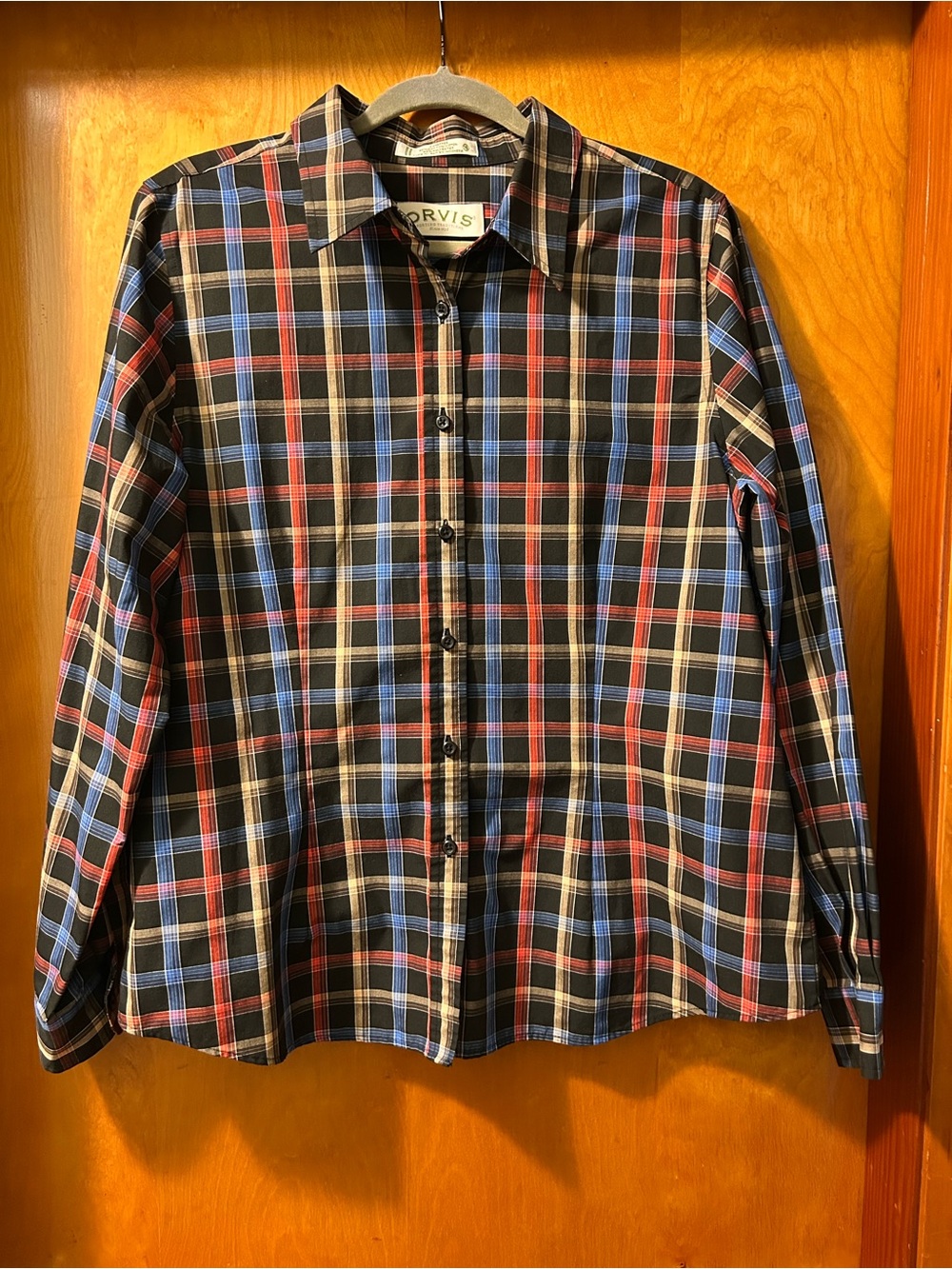 Orvis Boys Size 16 Black Plaid Button-Up Shirt